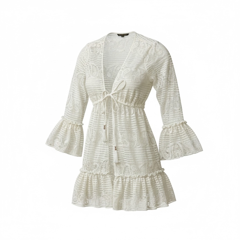 Women's White Lace Tie-Front Dress Cover-Up